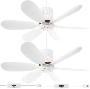 Kittmip 2 Set Small Portable USB Powered Ceiling Fan Mini Silent Six Blades Quiet Camping Hanging Fan with Speed Switch, USB for Camping Bedroom Office Living Room Tent Canopy (1.5m)