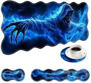 KJFHDJFDH Large Mouse Pad and Keyboard Wrist Rest, Desk Pad for Keyboard and Mouse, 4-in-1 Large Gaming Mouse Pad with Wrist Support, Desk Mat for Home Office Study Game-Smoke Skull