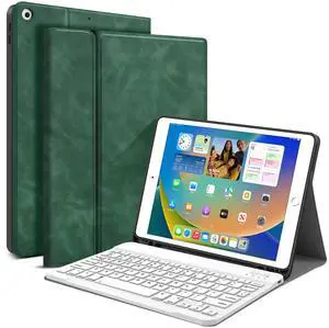 JUQITECH Keyboard Case for iPad 9th 8th 7th Generation 10.2" Wireless Bluetooth Magnetic Detachable Keyboard iPad 9th/8th/7th Gen 2021/2020/2019 Stand Tablet Cover Case Built-in Pencil Holder, Green