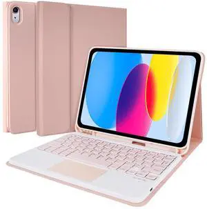 LAMA Touchpad Keyboard Case for iPad (A16) 11th Gen 2025 /10th Gen 2022, Folio Cover with Pencil Holder, Multi-Touch Trackpad, Wireless Magnetic Keyboard for iPad 11th 10th Generation, Pink