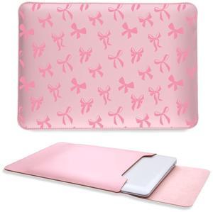 Cute Kawaii Pink Bow Laptop Sleeves 16 Inch, Pink Faux Leather Cover Case for Women Girls, Compatible with MacBook Pro 16" 2019-2024/MacBook Pro 15"/MacBook Air 15"
