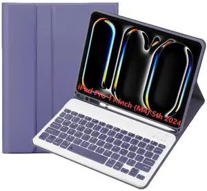 KcoxdCn Slim Candy Colors Keyboard Case Compatible with iPad Pro 11 Inch (M4) (5th Gen) 2024 Released with S Pen Holder, Mutil Angles Stand Cover Detachable Wireless Keyboard (Violet)