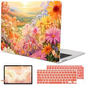LCMOCICO Compatible with MacBook Air 13 Inch Case 2021 2020 2019 2018 Release M1 A2337 A2179 A1932 Touch ID, Clear Plastic Hard Shell Case Keyboard Cover Screen Film, Watercolor Daisies