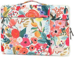 SANFAN 360deg Protective 3 Pockets Laptop Sleeve Case Bag with Handle for MacBook Air 15 inch,MacBook Pro 16 inch and 15.6 inch Screen Laptop (Watercolor Flowers)