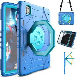 Case for 11 inch case 2024 Generation, 360°Rotate Stand iPad pro M4 Generation Case, 2 in 1 Heavy Duty Shockproof Rugged Protective Kids Cover with Screen Protector (Blue)