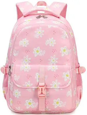 Leaper Women Floral Laptop Backpack Water-resistant College Bags Travel Backpack Flower Daypack Fits 15.6 Inch Laptop Pink