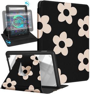 Kidcube for  Kindle Fire 7 Tablet Case 12th Generation 2022 Release for Women Girls Cute Girly Folio Cover Flowers Floral Design Rotating Stand with Auto Wake/Sleep for Kindle Fire 7 Cases 7"