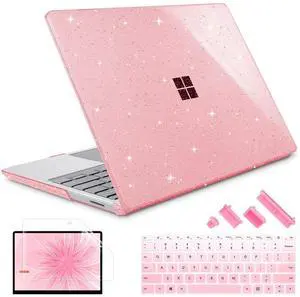 Lepeoac Case for 13.5" Microsoft Surface Laptop 5/4/3 with Metal Palm Rest ONLY 2019-2022 Release Models:1868/1951, Plastic Hard Shell Case with Keyboard Cover & Screen Protector, Sparkly Pink