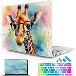 Lepeoac Case for Microsoft Surface Laptop 13.8 inch, 2024 Windows 11 Copilot+ PC, 7th Edition Touchscreen Display, Plastic Hard Shell Case with Keyboard Cover & Screen Protector, Glasses Giraffe