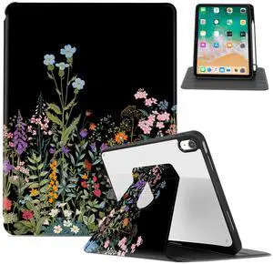 Lalumix for iPad (A16) 11Th/10Th Generation Case 2025/2022, for iPad Case 11Th/10Th Generation, 360 Degree Rotating/Pencil Holder, Adjustable Stand 10Th/11Th Gen iPadCase Cover, Black Floral