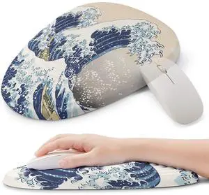 Orienweeda Ergonomic Mouse Pad with Wrist Support, Comfortable Entire Memory Foam, Wrist Pain Relief and Anti-Slip PU Base, Mousepad for Various Computers, Laptop PC (12x8x1.2inch, Kanagawa Wave)