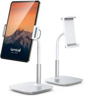 Lamicall Tablet Stand Holder, Gooseneck Tablet Mount 2.5lb Heavy Duty Base Adjustable Desktop Stand with 360 Degree Rotating for 4.7-13" Tablet, iPad Pro 12.9 Air Mini, Fire, Kindle, Tabs, White