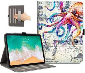 Lokigo for iPad Air 13 Inch Case 2024 M2/ iPad Pro 12.9 Case (6th/5th/4th/3th Gen 2022/2021/2020/2018) with Pencil Holder, Support Touch ID and Auto Wake/Sleep (Cool Octopus)