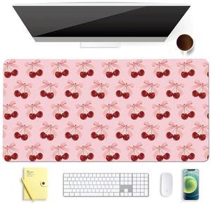 BlHMCASE Cute Bow Cherry Pink Extended Gaming Keyboard Mouse Pad, Non-Slip Leather Home Office Desk Mat Protector, Laptop Desk Pad Writing Pad