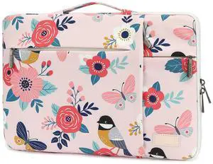 SANFAN 360deg Protective 3 Pockets Laptop Sleeve Case Bag with Handle for MacBook Air 15 inch,MacBook Pro 16 inch and 15.6 inch Screen Laptop (Bird and Butterfly)
