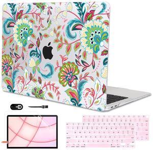 LCMOCICO Compatible with 2021 2020 2019 2018 MacBook Air 13 inch Case M1 A2337 A2179 A1932, Pattern Plastic Hard Shell Case & Keyboard Cover & Screen Film for Mac Air 13 with Touch ID, Paisley Flowers