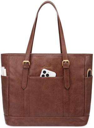 LOVEVOOK Laptop Tote Bag for Women,Vintage Leather Work Tote Bag for Women, 15.6 Inch Computer Briefcase Bag,Waterproof Teacher Business Office