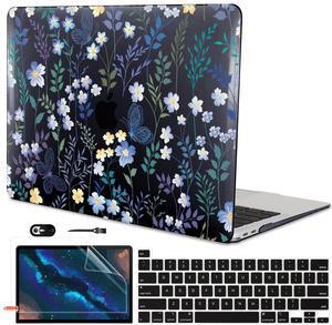 LCMOCICO for 2020 2021 2022 MacBook Pro 13 inch Case M2 M1 A2338 A2289 A2251 with Touch Bar & Touch ID, Printed Pattern Plastic Hard Shell Keyboard Cover Screen Protector, Meadow Wildflower Black