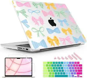 Lepeoac for MacBook Pro 16 inch Case 2021 2022 2023 2024 Release A3186 A3403 M4 A2991 M3 A2780 M2 A2485 M1 Pro/Max, Hard Shell Case with Screen Protector & Keyboard Cover, Colorful Bow