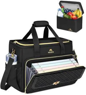 MATEIN Teacher Tote Bags for Women with Lunch Box, Large Teacher Work Bag with Accordion File Organizer & Insulated Pocket, 17.3 inch Laptop Tote Computer Briefcase for Office, College, Nursing, Black