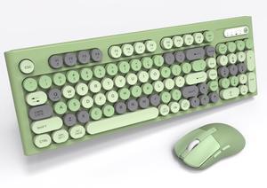 Wireless Keyboard Mouse Combo, Full Size Colorful Round Keycaps Bluetooth Keyboard with Numeric Keypad, Silent 2.4GHz Mouse, Typewriter Computer Keyboard and Mouse Set for Laptop, PC, Windows (Green)