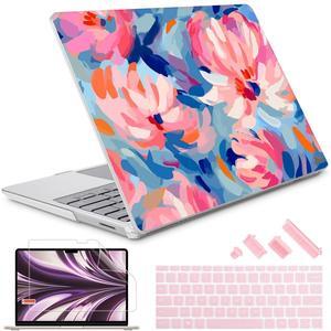 May Chen Compatible with Microsoft Surface Laptop Go 3/2/1 12.4 Inch Case, Plastic Hard Shell with Screen Protector & Keyboard Cover, Abstract Flowers
