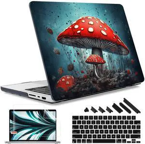 May Chen Case for M4 MacBook Pro 14 inch Case A3112 A3401 Max A3185, M3 A2918 A2992, M2 A2779 M1 A2442, 2024 2023 2022 2021 Release, Plastic Hard Shell with Keyboard Cover, Mushrooms