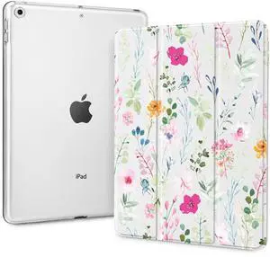 May Chen Compatible with iPad 10.2 Inch 2021/2020/2019 Case, for iPad 9th/8th/7th Generation Case, Slim Stand Cover with Hard Translucent Back Shell, Auto Wake/Sleep, Flora