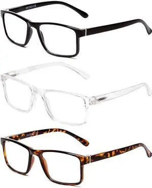 Medspex 3 Pack Blue Light Reading Glasses +4.00 Black/Tortoise/Clear Crystal Mens Womens Computer Readers Trendy Eyeglasses
