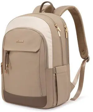 LOVEVOOK Travel Laptop Backpack Women, 15.6 inch Anti Theft College Backpack Woman with Laptop Compartment, Large Water Resistant Black Computer Daypack for Work Casual Travel Essentials, Beige Khaki
