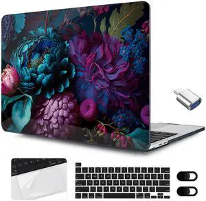 MEEgoodo for MacBook Pro Case 13 inch 2022 2021 2020 A2338 M2/M1 A2251 A2289, Clear Laptop Hard Shell Cases with Keyboard Webcam Cover & Trackpad Film & Type C Adapter, Beautiful Fantasy Flower