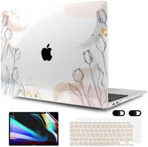 MEEgoodo for MacBook Air 13 inch Case 2021 2020 2019 2018 Released A2337 M1 A2179 A1932 with Touch ID, Plastic Shell & Keyboard Cover Compatible with MacBook Air Case 13.3, Engraving Hand Drawn Floral