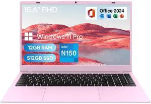 MARGOLAI 15.6" FHD Student Laptop Computer, 12GB DDR5, 512GB SSD, Quad-Core N150(Beat to i3-1115G4, Up to 3.6GHz), WiFi 6, Bluetooth 5.2, Win 11, MS Office 2024, Pink