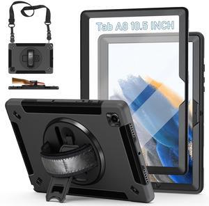 Case for Galaxy Tab A8 10.5 2022: TPU Cover for Samsung Tablet A8 5G with Screen Protector - Stand- Handle - Shoulder Strap - S-Pen Holde- Black