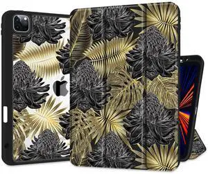 MEEgoodo for iPad Pro 11 inch Case M2 4th/3rd/2nd/1st Generation 2022 2021 2020 2018, Soft Cover with Acrylic Transparent Back Shell, Tablet Case with Pencil Holder+Auto Wake/Sleep, Tropical Leaf Palm