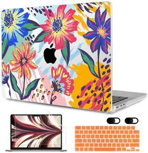 MEEgoodo Case for MacBook Air M4/M3/M2 13.6 inch 2025 2024 2022, Fit Model A3240 A3113 A2681, Compatible with MacBook Air 13 inch, Laptop Hard Shell Case with Keyboard Cover, Art Painted Flowers