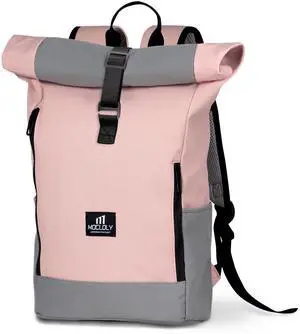 MOCLOLY Rolltop Backpack for Women, Waterproof Roll Top Backpack for Travel, Casual or College Fits 15.6 Inch Laptop Backpack with Laptop Compartment, Pink