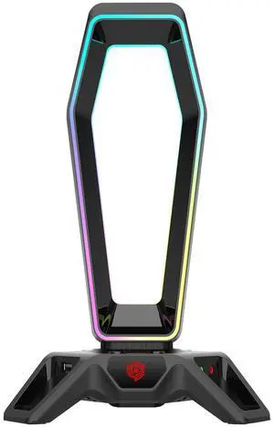 MKETech Electronics Headset Stand Headphone Holder for Desk Xbox PS5 PC Gaming Accessories, RGB Lighting USB Hub Virtual 7.1 Sound Card 3 Pre-Programmed EQ Modes,Black