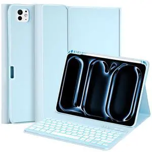 MMK for iPad Pro 11 inch Case with Keyboard 2024, for iPad 11 Pro Case with Keyboard Case (A3006 A2837 A2836) with Backlit BT Keyboard, for iPad Pro Keyboard Case 11 inch with Pencil Holder-Blue