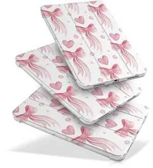 MEEgoodo Case for iPad Air 11-inch M3 (2025) / M2 (2024),Case for iPad Air 5th/4th Generation 10.9 inch 2022 2020, Tablet Cover with Silk Texture & PC Clear Back Cover, Watercolor Bow & Heart