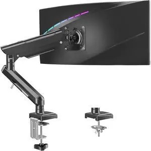 Single Monitor Desk Mount, 13-32 inch Adjustable Gas Spring Monitor Arm, Computer Display Stand Holder with Clamp and Grommet Base, Fits 4.4 to 22lbs Screens, VESA Mount Bracket, Black, Freelift Pro