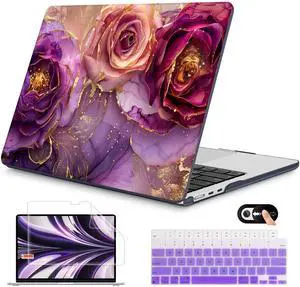 Mektron for 2025 M4 MacBook Air 13.6 Inch A3240 Case Fits 2023 A2681 M2 2024 A3113 M3 Chip with Liquid Retina Display Touch ID, Printed Plastic Hard Shell Cover for MacBook Air 13.6", Marble Flowers