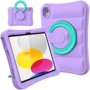 MRWHO Kids Case for iPad (A16) 11th Generation 11 inch 2025/ 10th Generation 10.9 inch 2022 - Sturdy Lightweight Flexible Shockproof Rotating Stand Handle Girls Boys Cover for iPad 11 10 Gen, Purple