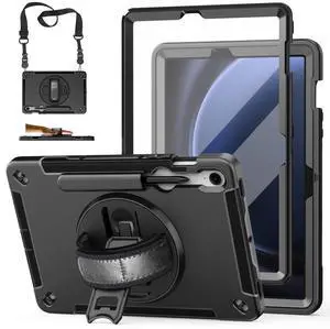Case for Galaxy Tab S10 FE &S9 FE 10.9"/S9 11 Inch: TPU Cover for Samstng Tablet S10 FE/ 2025/ S9 FE & S9 2023 5G with Screen Protector- Stand- Handle-Shoulder Strap-S-Pen Holder-Black