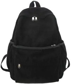 MININAI Preppy Corduroy Laptop Backpack 15.6 inch Aesthetic College Backpack Cute Book Bag Travel Rucksack Daypack (One Size,Black)