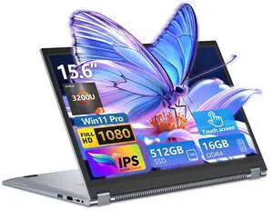 2 in 1 Laptop Computer, 15.6 Inch Convertible Laptop, 16GB DDR4 RAM 512GB SSD Touchscreen Laptop, AMD Ryzen R3 3200U, AMD Radeon, FHD 1920x1080, 360deg Rotating Touch Screen, WiFi 5, Backlit Keyboard