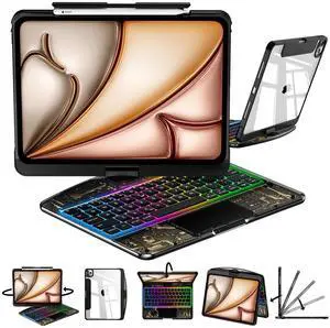 Touch 360degRotatable Keyboard Case for iPad Air6 11 inch,Pro 11 inch(2018-2022),Air 5th 4th,Clear Hard PC Back,Trackpad,Backlight &Pencil Holder, 7 Color Backlight Keyboard Case,Transparent Black Touch 360degRotatable Keyboard Case for iPad Air6 11 inch,Pro 11 inch(2018-2022),Air 5th 4th,Clear Hard PC Back,Trackpad,Backlight &Pencil Holder, 7 Color Backlight Keyboard Case,Transparent Black