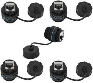 PENGLIN 5PCS RJ45 Panel Mount Waterproof Connector,Shielded RJ45 CAT5E/6 Industrial Bulkhead Feed Thru Coupler,Outdoor IP68 Waterproof Ethernet LAN Cable Connector
