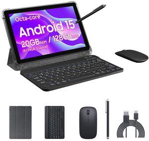 PEICHENG Tablet 10.1" Android15.0, Tab Set with Case/Keyboard/Mouse/Stylus, Octa-core RAM 20GB(6GB+14GB Expand)+ROM 128GB IPS1280x800 Screen 2MP+8MP Dural Cameras,6000mAh Battery,(CP31 Kit, Black)