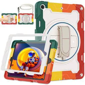 ROSROME Kids Boys Case for iPad 10.2 inch iPad 9th/8th/7th Generation 2021/2020/2019 with Screen Protector,Rotating Stand Hand Strap Shoulder Strap Pencil Holder Heavy Duty Shock Resistance Case